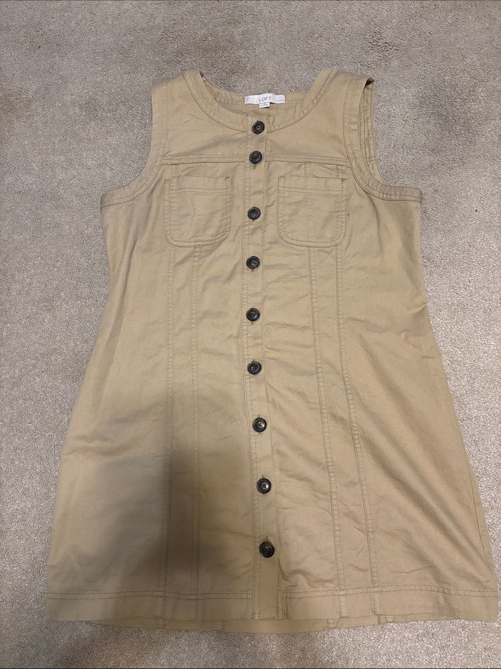 LOFT women’s Khaki Button-Front Tank Dress